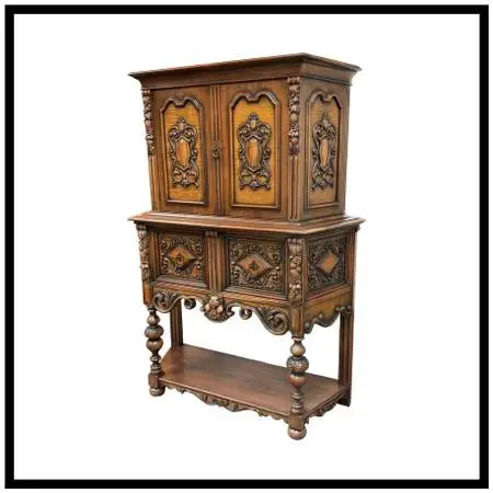 Empire Manufacturing Company Tudor Revival Walnut Highboard Cabinet
