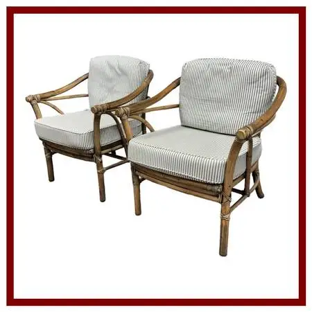 Mcguire Furniture Bamboo Barrel Club Chairs, Pair