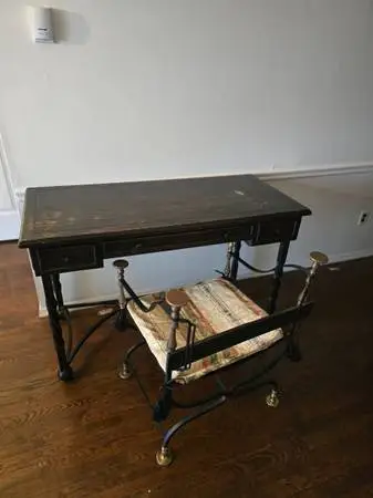 antique desk and chair w/iron frame