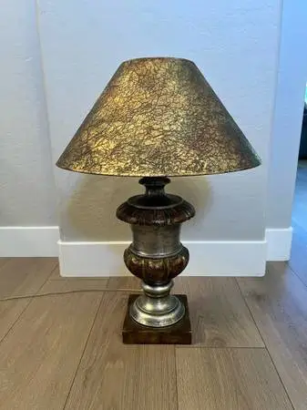 29” Tall Vintage Italian Gilt Table Lamp w/ Textured Metallic Gold Lamp Shade
