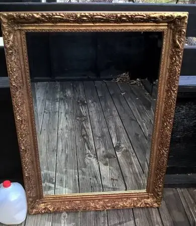 30x42 Vintage J.A. Olson Beveled Glass Permaflect Mirror In Gilt Frame