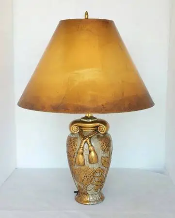 Vintage Lamp w/ Gold Leaf Shade w/ Flower and Rope Embellishments