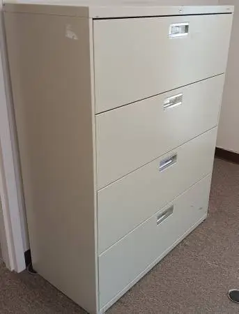 HON,4-Drawer,Lateral File Cabinet,Putty,Lock-Key,File Rails,Extra Wide