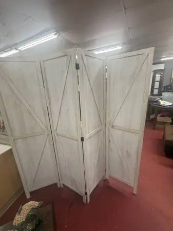 Rustic Whitewash 4-Panel Room Divider