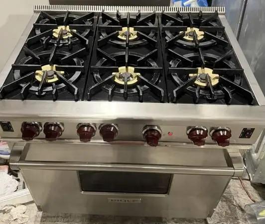 Thermador Stainless 36” Wide 3-Door Fridge/Wolf 36” Gas Range