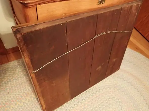 Antique Oak Beveled Mirror Golden Brown w Wood Backing - sturdy Hanger