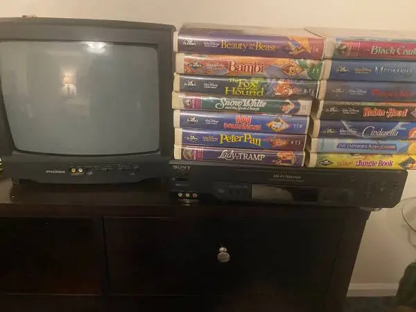 Package deal. Sony vcr Sanyo tv 15 Disney movies