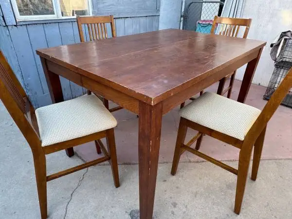 High Dining Table and 4 Chairs All Chairs Have New Clothes Upholstery