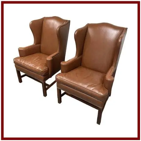 Bespoke Leather Wingback Armchairs, Pair