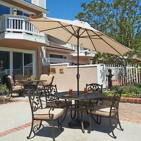 Umbrella Outdoor 9-ft Aluminum Auto tilt Beige NEW ret $171