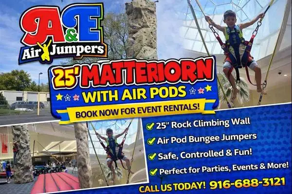 🏔️ 25’ Matterhorn Rock Wall & Bungee Jump – Book Now! Bounce House