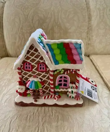8 Lighted Pastel Candy Decor Clay Dough Gingerbread House -New w/ Tag