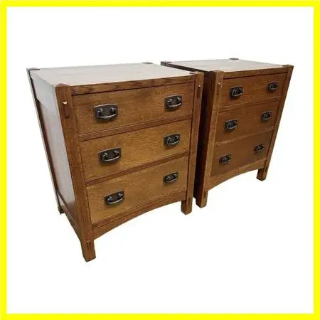 Stickley Mission Collection Three Drawer Nightstands, Pair