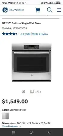Ge profile new wall oven $150 all week retail $1549