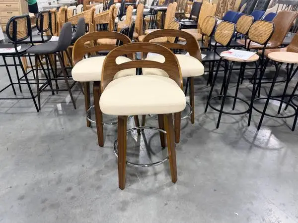 Hesson Swivel Faux Leather Low Back Bar Stools (Set Of 3) Cream