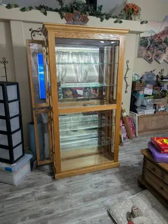 Beautiful Oak and Glass Curio Cabinet