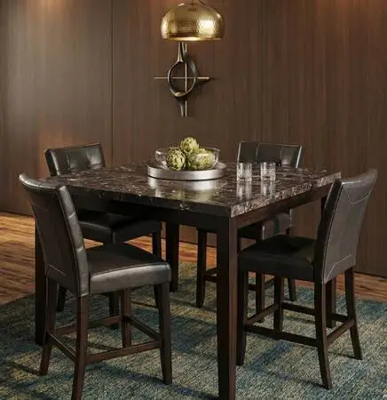 Dining Tall 54 Square Marble Kitchen Cafe Table & 4 Chairs