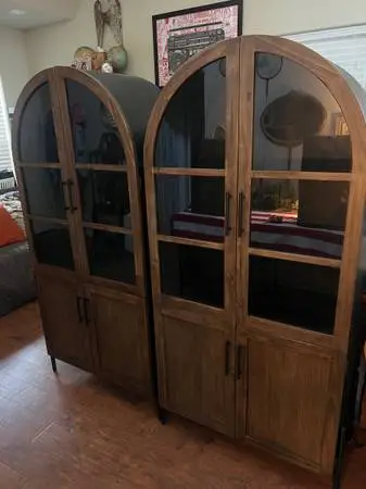 Cost plus world market arched cabinets and entertainment stand