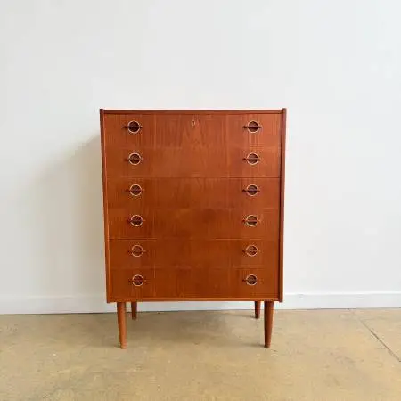 Danish Modern Teak Tallboy Dresser with 6 Drawers