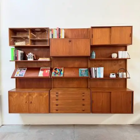 Danish Modern Teakwood 3 Bay Wall Unit System by HG Furniture