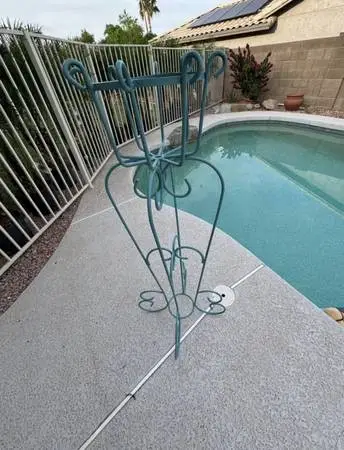4ft tall Wrought iron plant stand teal / patio stand