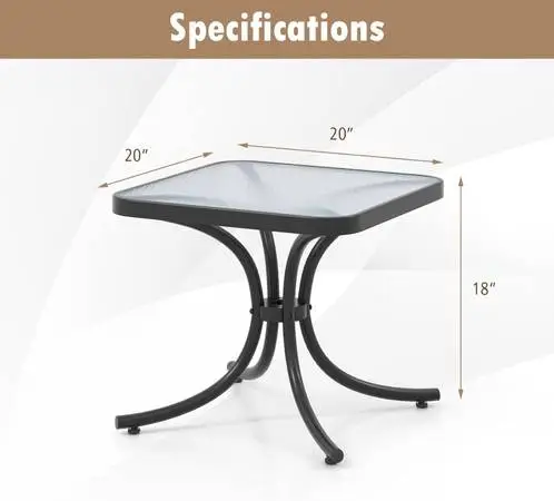 Outdoor End Table Metal w/tempered Glass Top NEW ret-$75