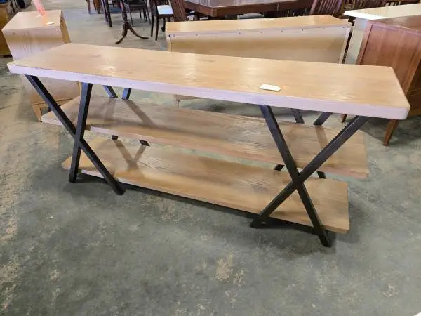 Habitat for Humanity Restore –Industrial Steel & Oak 3-Teir Side Table