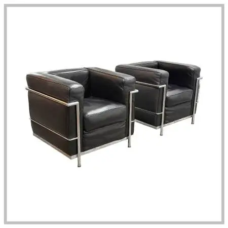 Le Corbusier Style Cube Lounge Chairs, Pair