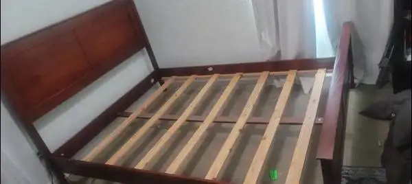 Queen Wood Bed Frame with Mattress and Boxspring
