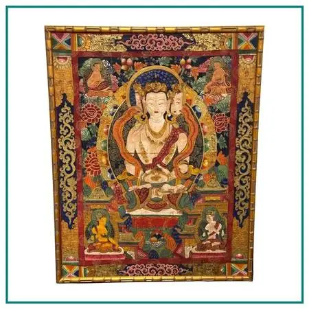 Tibetan Buddhist Sarvavid Mahavairocana Thangka Painting, Framed
