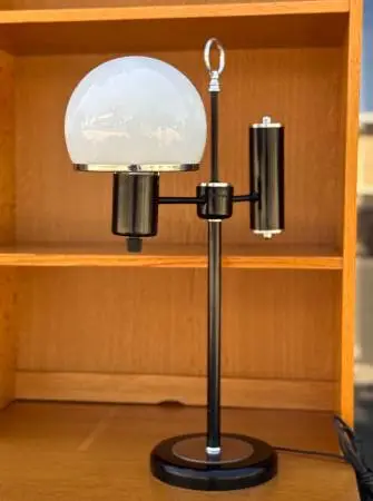 Postmodern Art Deco Black Lacquer Globe Table Desk Lamp Chrome Light