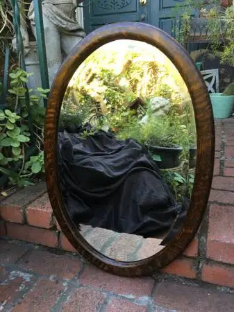 c1900 Antique oval beveled Wall Mirror/hanger on reverse side