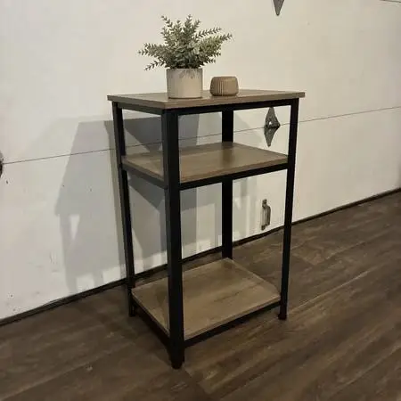 Like New 3-Tier End Table w/ Wood Shelves + Metal Frame