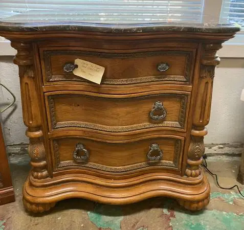 Solid marble top three drawer nightstand