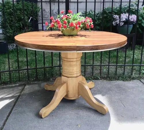Traditional solid oak base wood top dining table