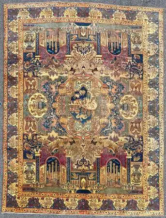 ANTIQUE PERSIAN KASHMAR ARCHEOLOGY HAND KNOTTED RUG, 9.2 x 12.0