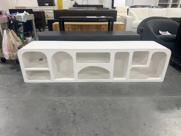 Holgve 63 TV Console Stand Entertainment Center Cave Shape White