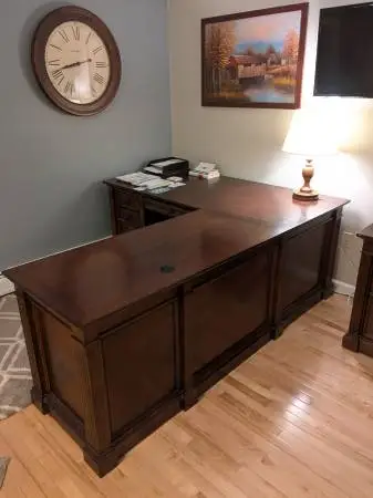 Wooden Desk (L-shaped) and File Cabinet
