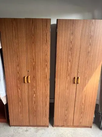 2 matching double door wardrobes - oak finish