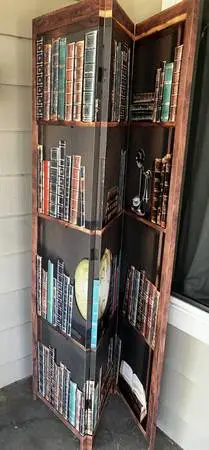 Room divider triple fold - classy book shelf pattern