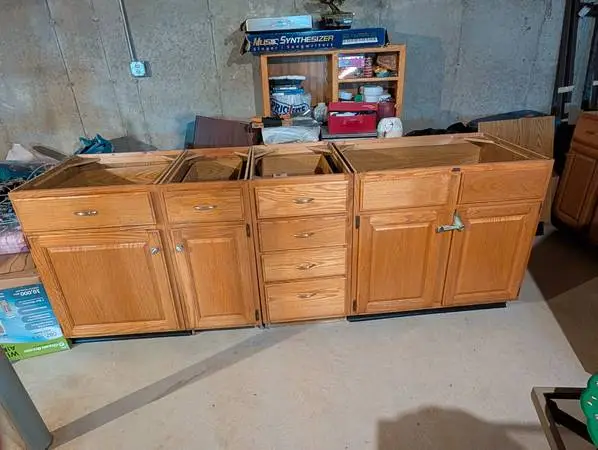 Used Oak Kitchen Cabinets Individual/Set, Sink, Handles & Countertop
