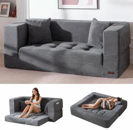 MAXYOYO Folding Sofa Bed, Convertible Boneless Loveseat Couch with Pillow 2-Seat
