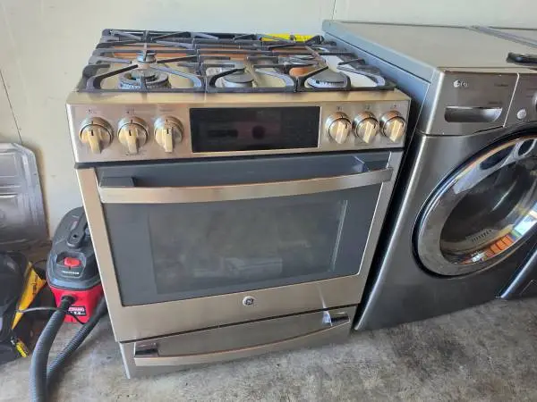 Ge profile new stainless steel slide in gas stove with air fry