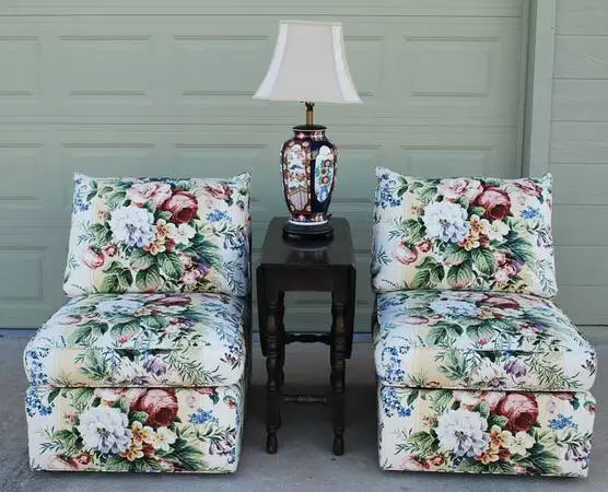 2 Thomasville Armless Floral Chintz Slipper Chairs