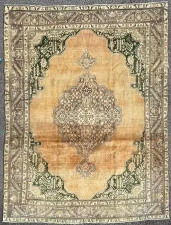 ANTIQUE ANATOLIAN OUSHAK HAND KNOTTED RUG, 9.9 x 13.0