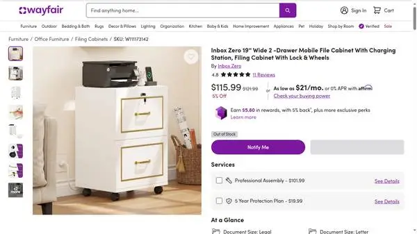 TWO-DRAWER WOODEN FILE CABINET W/ GOLD TRIM