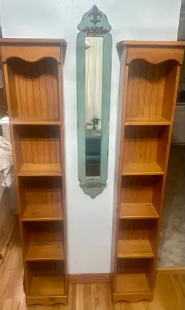 2 Slender Tall Matching Wooden Shelves…