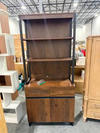 Wampat Modern 72 Tall Bookcase Metal Base Adjustable Shelves Brown