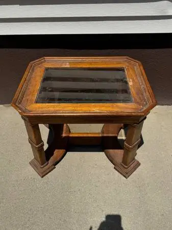 Household Wooden Table With Glass Top