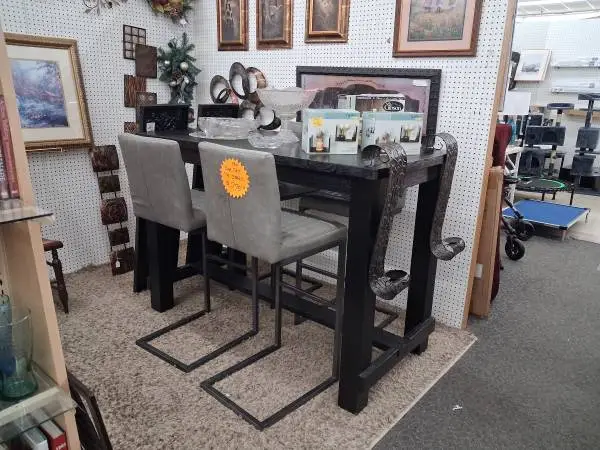 Table and leather stools